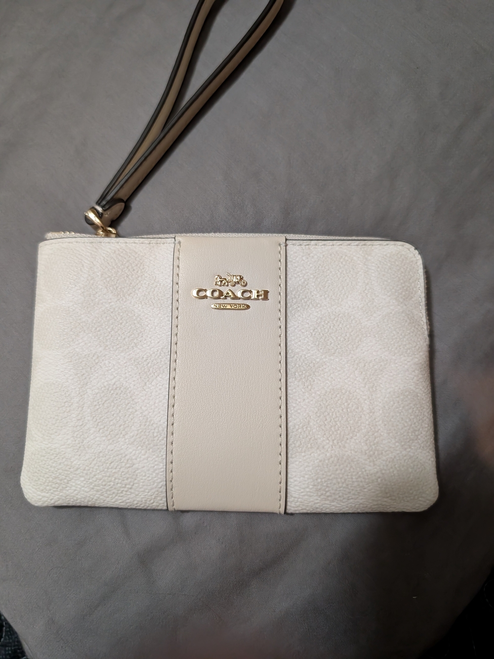 Coach Cream Logo Wristlet with Gold Hardware